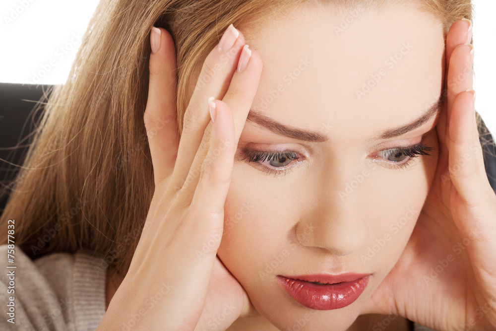 Fototapeta premium Close up on thoughtful woman learning to exam