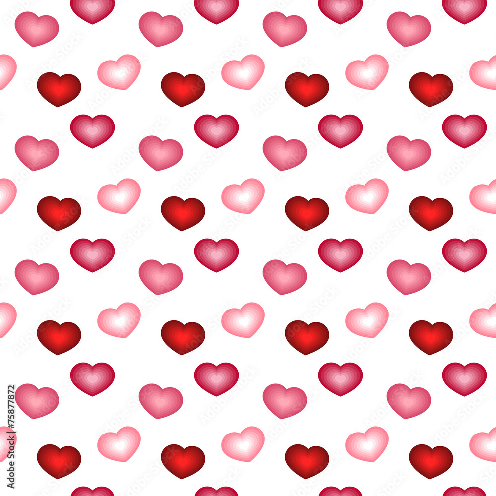 Seamless pattern with pink and red hearts