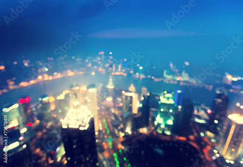 bokeh of skyline at sunset time, Shanghai, China