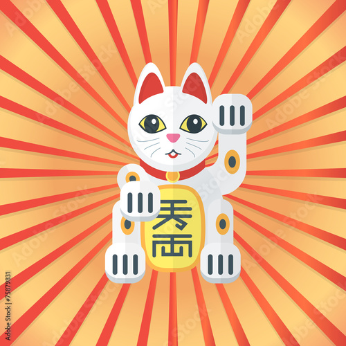 vector flat design japan maneki cat of luck on radiant