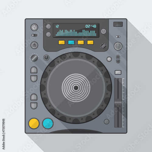 vector colored flat design dj cd turntable with shadows.