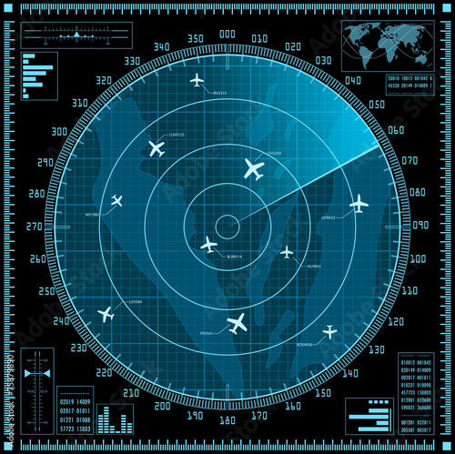 Blue radar screen with planes