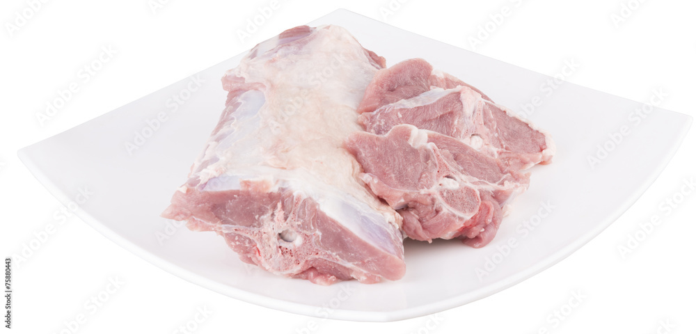 lamb chopped at cutlets. in white dish. isolated. lamb chopped at cutlets. in white dish. isolated.