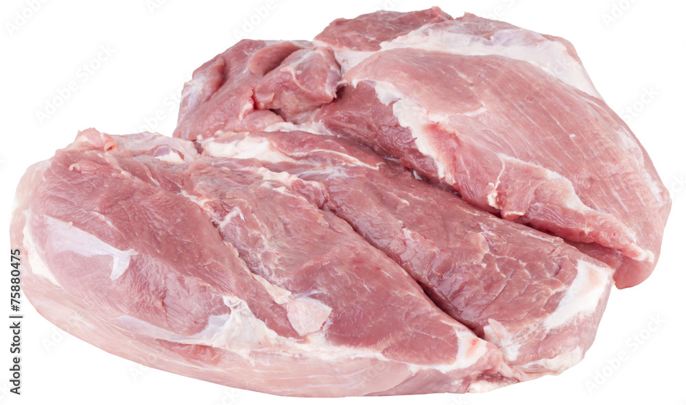 boneless pork shoulder. isolated on white background.