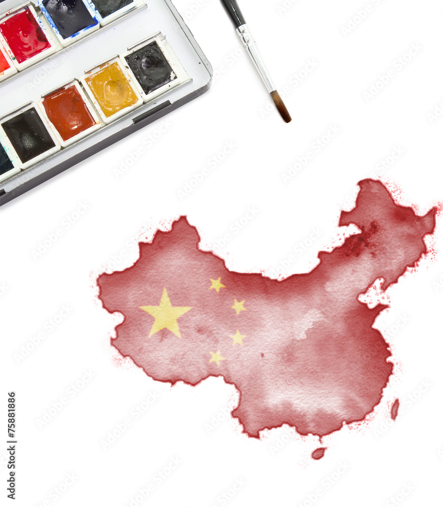 Naklejka premium Watercolor painting of China in the national colors.(series)