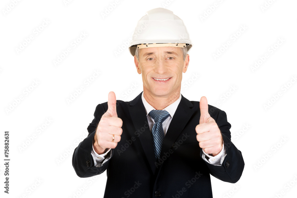 Construction businessman showing ok sign Construction businessman showing ok sign