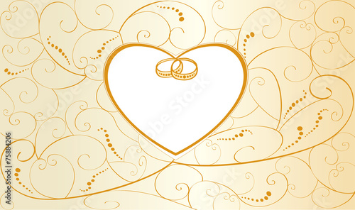 Wedding card with rings and heart