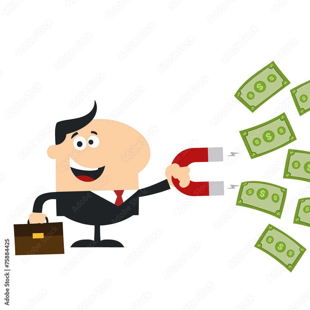 Manager Using A Magnet To Attracts Money.Flat Design Style Manager Using A Magnet To Attracts Money.Flat Design Style