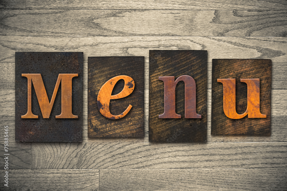Naklejka premium Menu Concept Wooden Letterpress Type