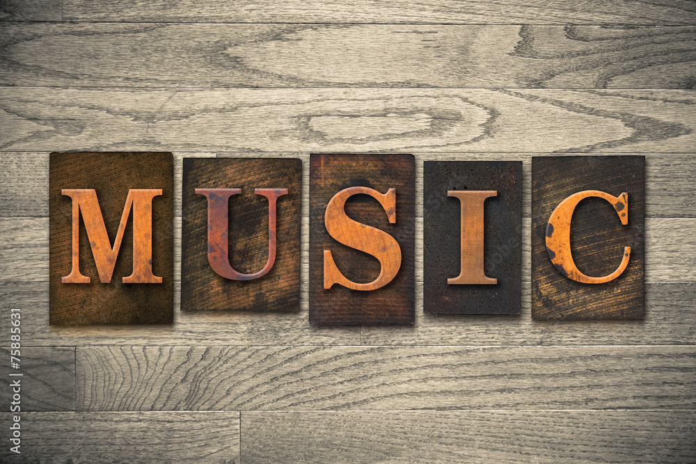 Naklejka premium Music Concept Wooden Letterpress Type