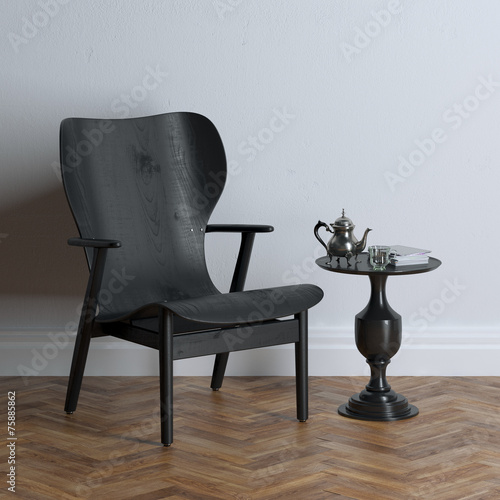 New black wooden chair in classic interior design