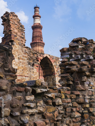 Qutb Minar surrounded by its ruins, Delhi, India