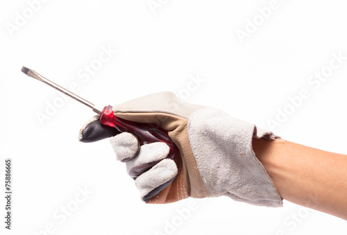 Leather gloves for safe repair technician. on white background