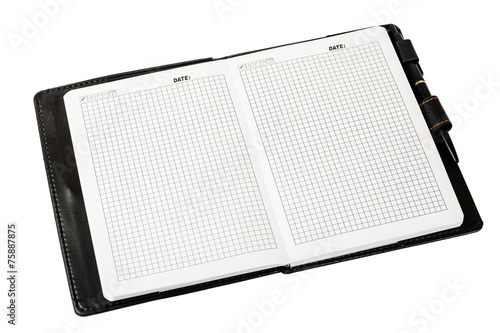 Bild auf Leinwand Notebook or diary with blank pages, white and pen on a white bac