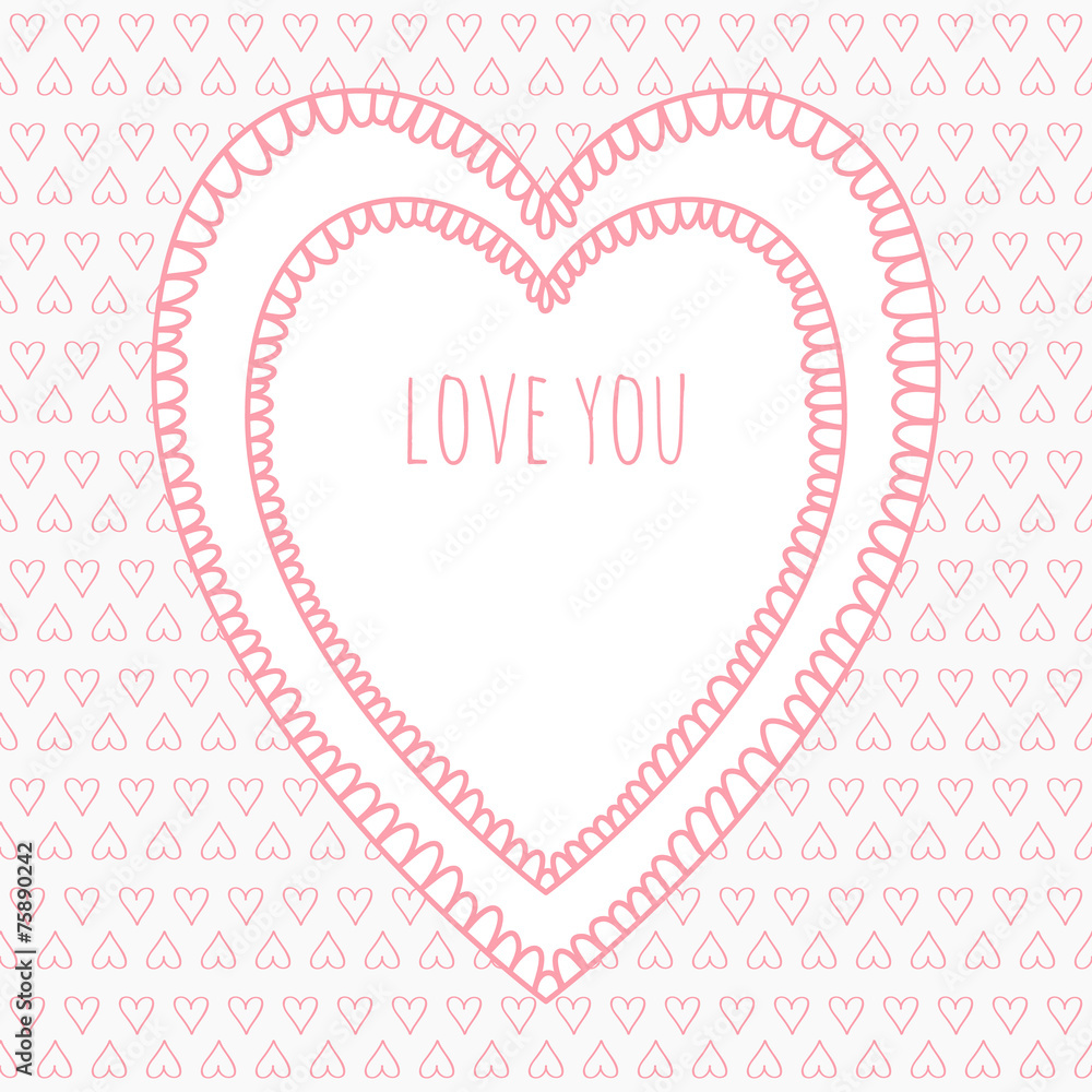Romantic Heart Valentine card, seamless pattern.