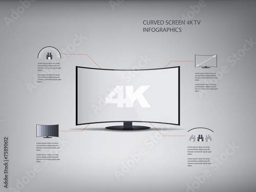 4k ultra hd curved screen tv infographics in modern flat design.