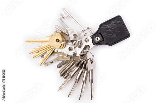 Bunch of keys and leather keychain