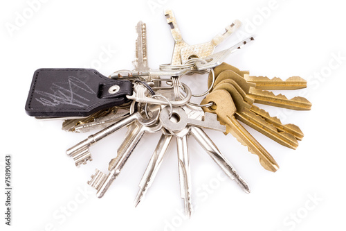 Bunch of keys and leather keychain