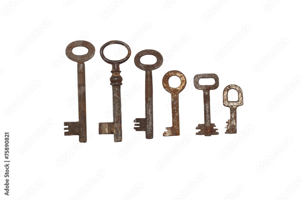 collection of old rusty keys, isolated on white collection of old rusty keys, isolated on white