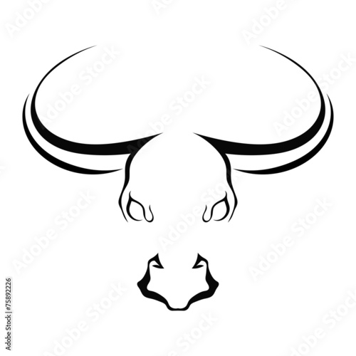 Simple silhouette full face head of a bull isolated on a white b