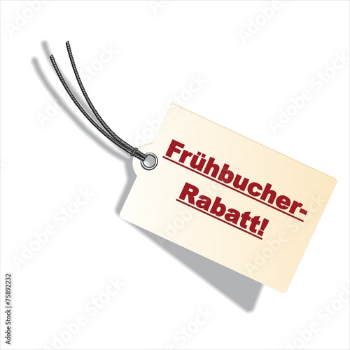 Schild Anhänger Frühbucherrabatt für Urlaubsreiseangebote