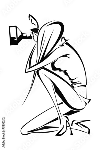 Silhouette female photographer who is looking at the camera. Vec