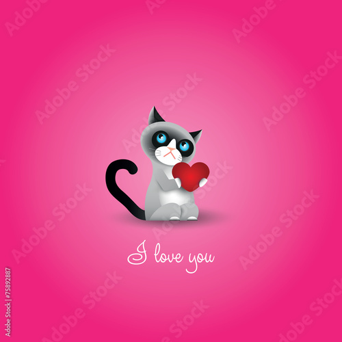 Cute cranky cat with heart