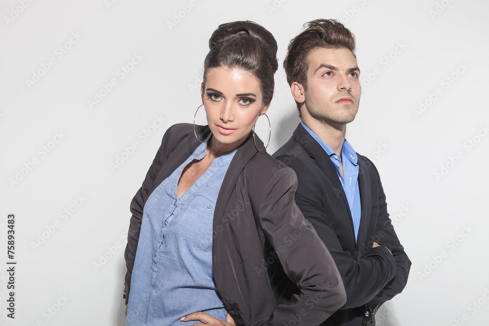 man looking up while his girlfriend is posing man looking up while his girlfriend is posing