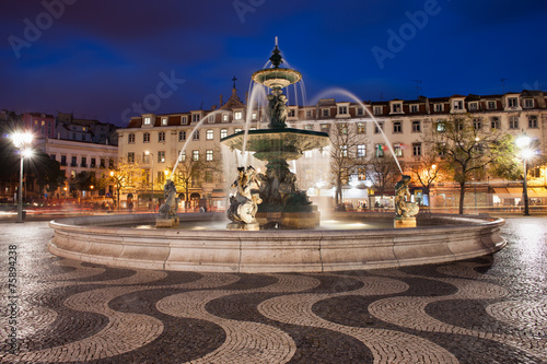 Rossio Square at Night in Lisbon