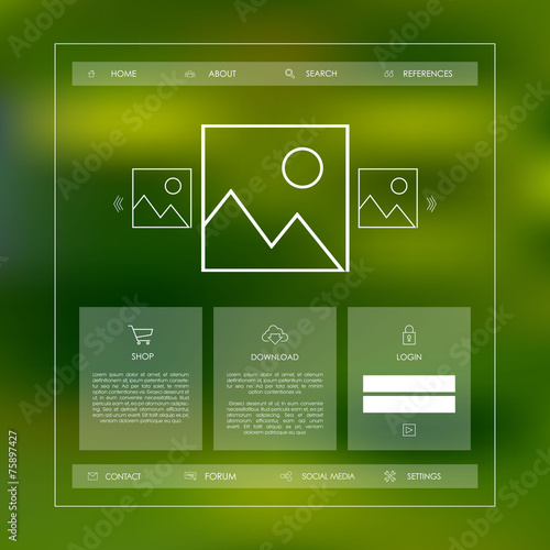 Simple basic website template with icons for navigation in