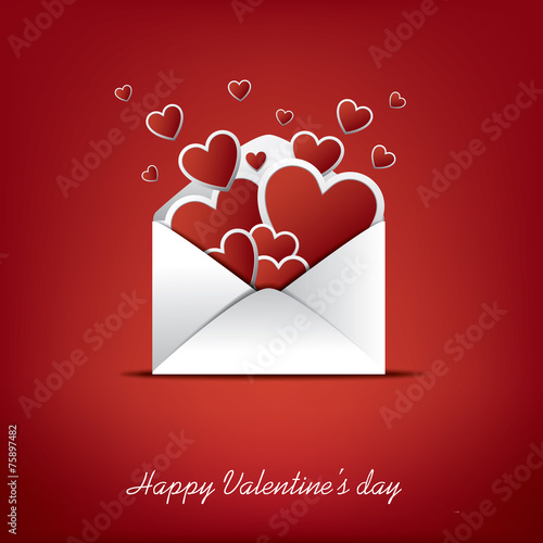 Valentine card design with envelope and hearts flying out.