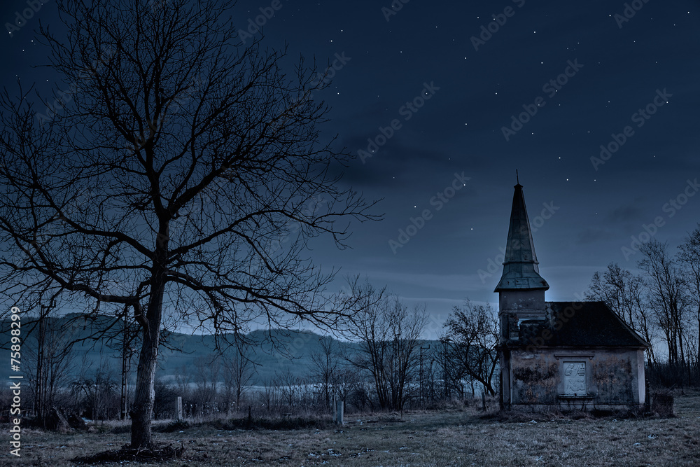 Obraz premium Haunted creepy abandoned graveyard