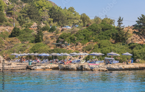 Beach in the Gulf of Ladiko (Ladiko bay). Rhodes Island. Greece