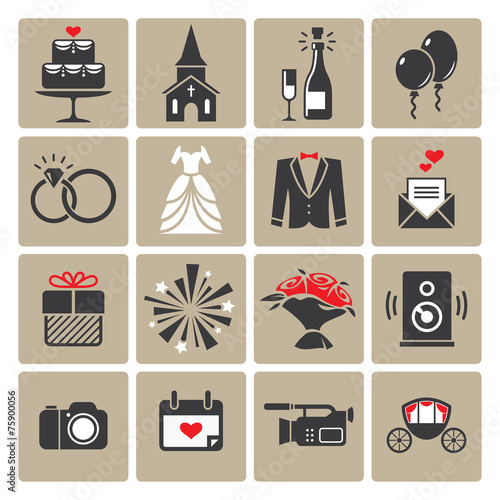 Colored square wedding icons