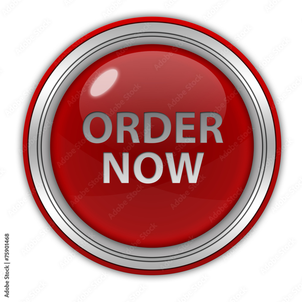 Order now circular icon on white background Order now circular icon on white background
