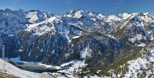 Montains of Neouvielle National Nature Reserve with lake de l