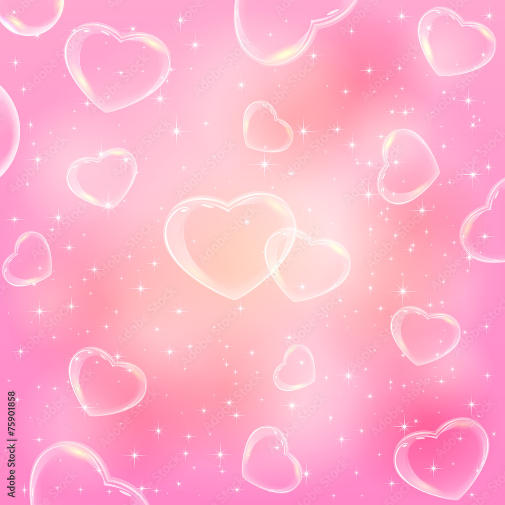 Transparent hearts on pink background
