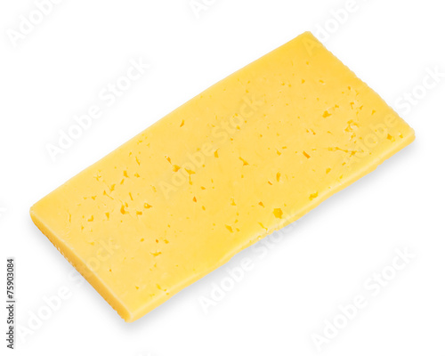 Slice of cheese on white background