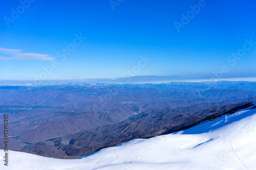 Aerial View of snowed mountain Falakro  in Greece.