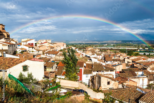 Aerial view of Calahorra with a rainbow photo