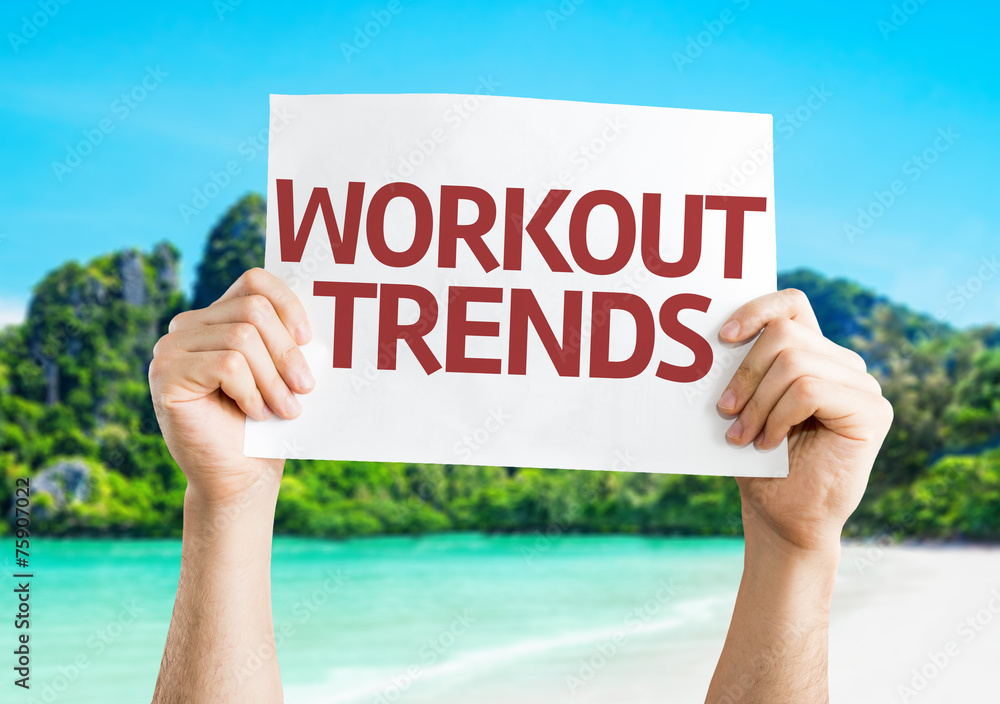 Workout Trends card with a beach on background Workout Trends card with a beach on background