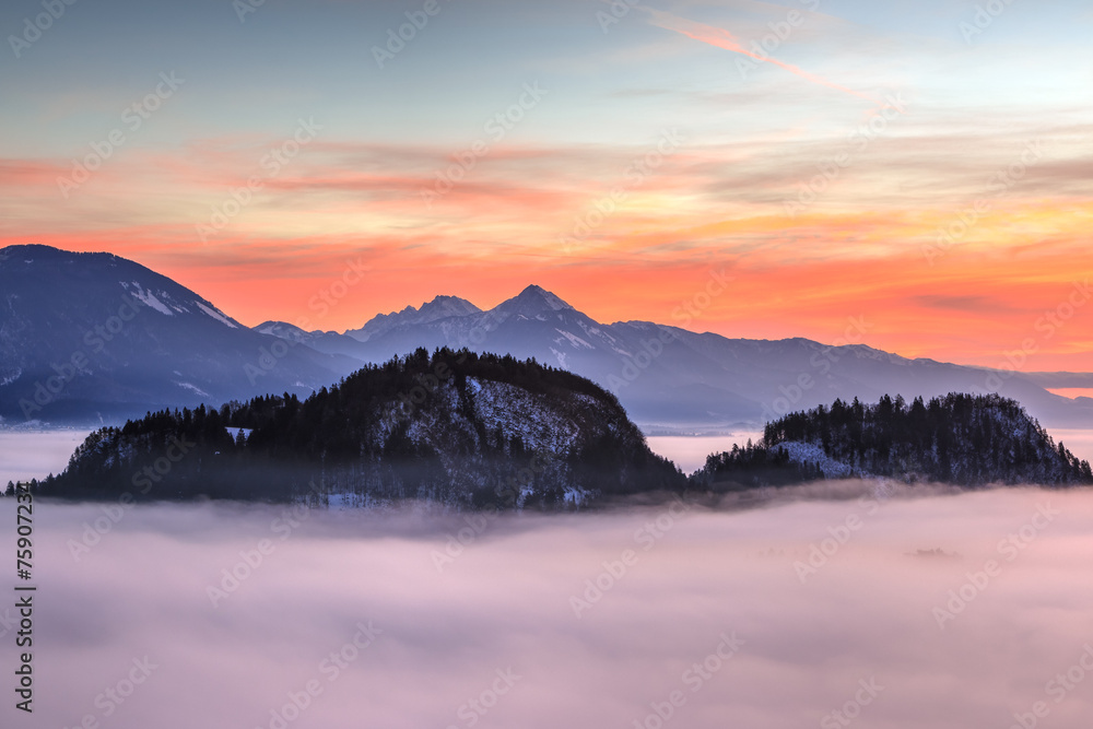 Hills rising above the fog with Kamnik-Savinja Alp