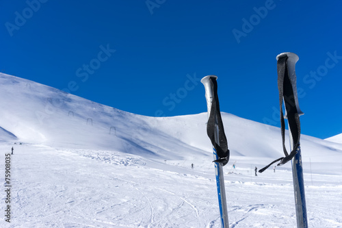 Ski poles on the mountain Falakro, in Greece.