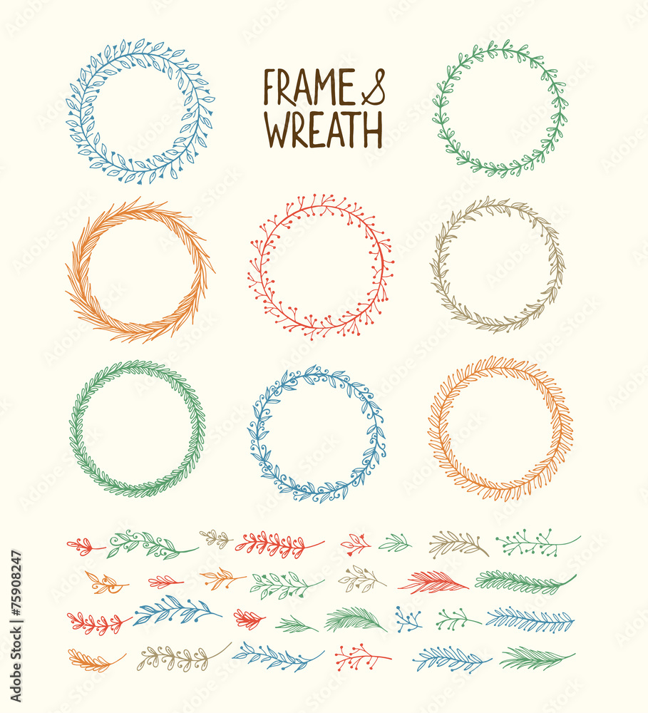 Hand drawn frame and wreath