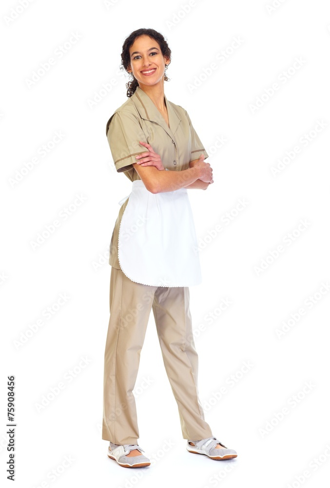 Housemaid woman isolated white background. Housemaid woman isolated white background.
