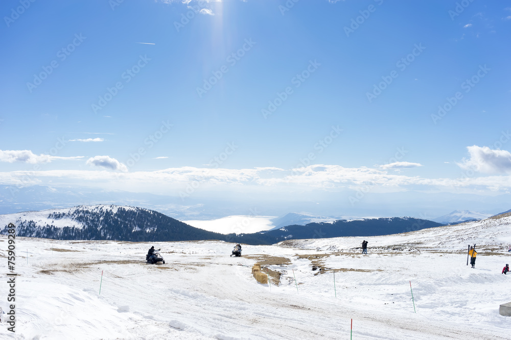 Winter landscape in Kaimaktsalan ski center in Greece.