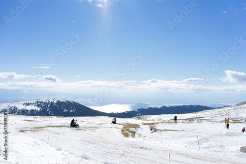 Winter landscape in Kaimaktsalan ski center in Greece.