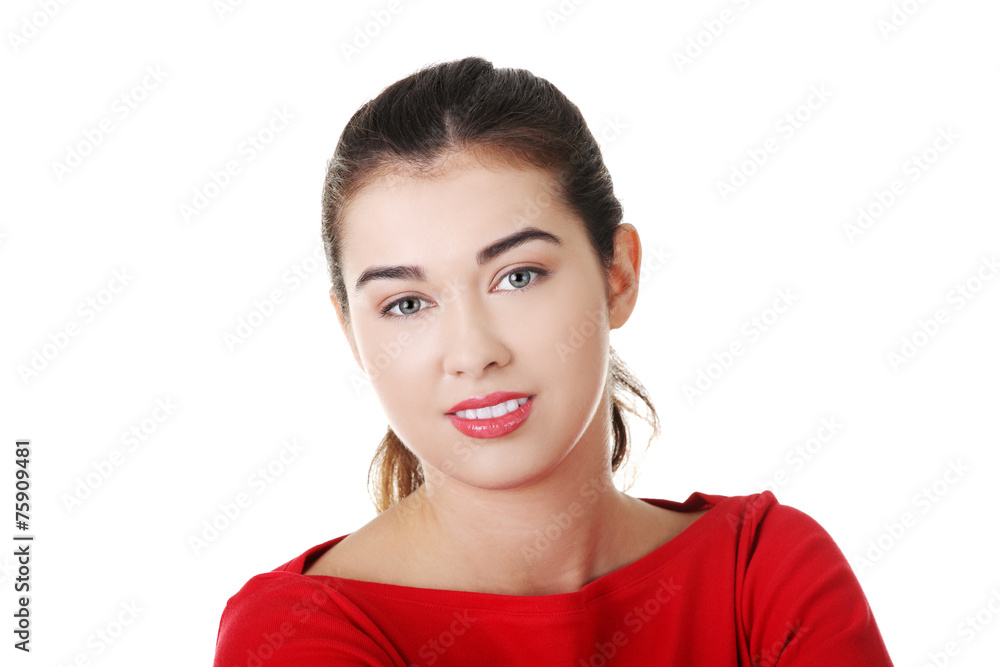 Portrait of happy woman looking at the camera Portrait of happy woman looking at the camera