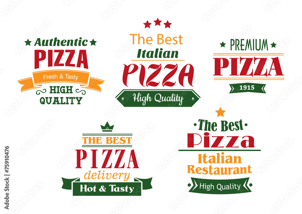 Pizza banners, labels and signs