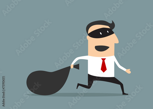 Thief businessman carrying money bag